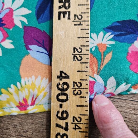 Floral Green Blouse 3/4 Bell Sleeve Womens Small Bloomcore Spring Summer Popover - Picture 11 of 14